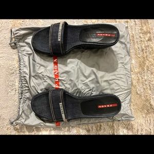 Authentic Prada denim wedge slide sandal mule EU 40 US 9 - 10